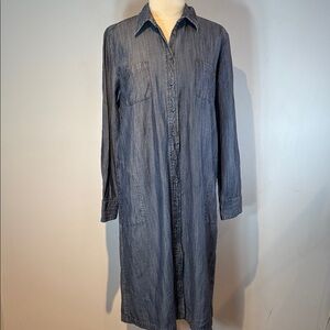 Tilley chambray denim button down dress with pockets size large